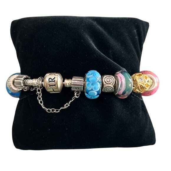 Pugster .925 Charm Bracelet With Multi-Color Beads Silver Accents Glass & Metal - Picture 4 of 9